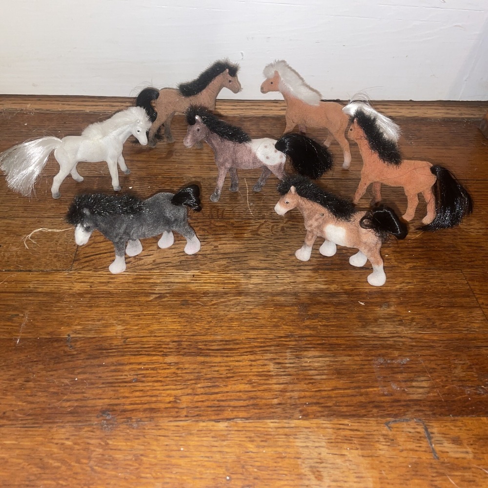 Vintage Lot 7 Toy Velvet Flocked Coated Horses Ponies Figures‎ 3"